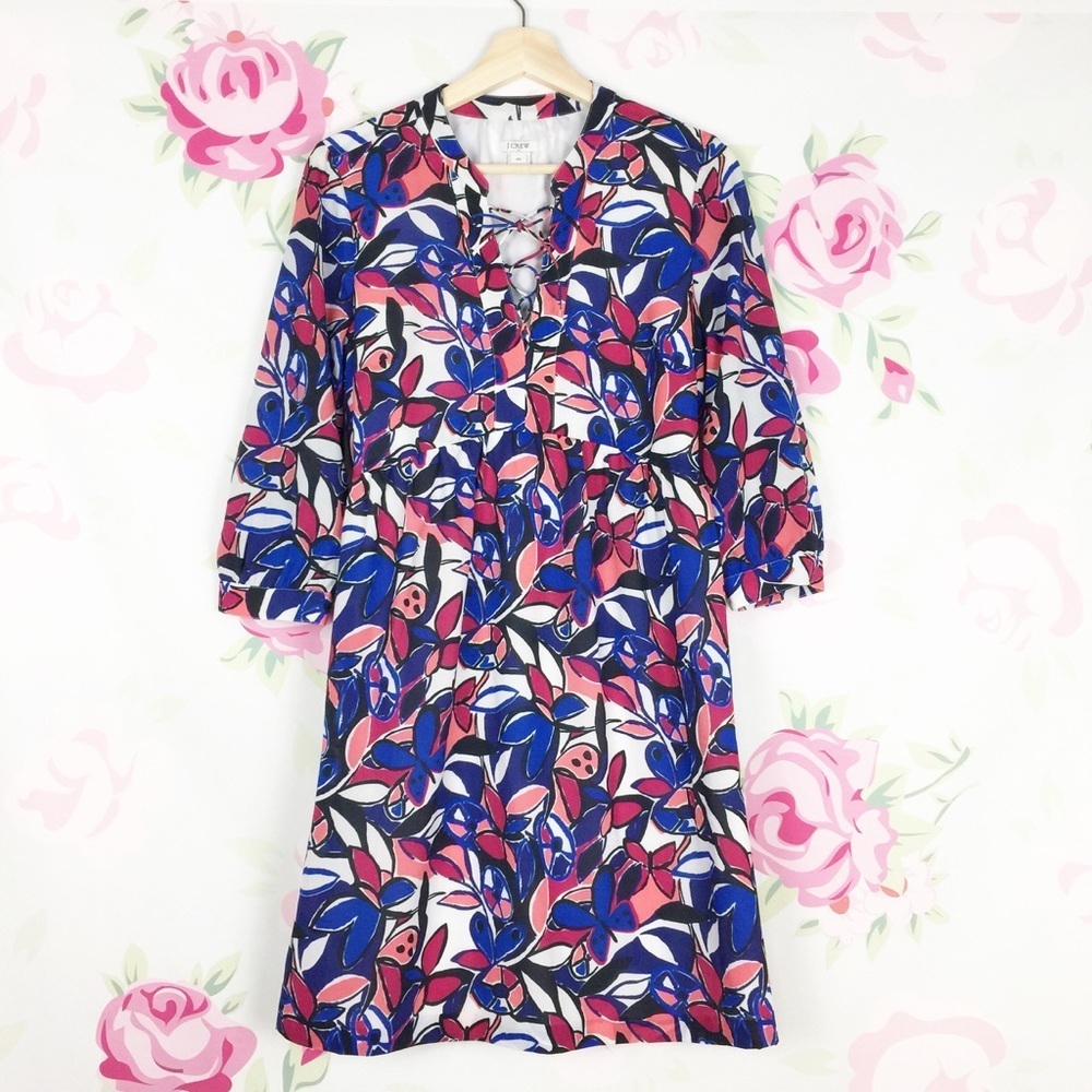 J. Crew Factory Floral Lace-up Print Mini Dress XS